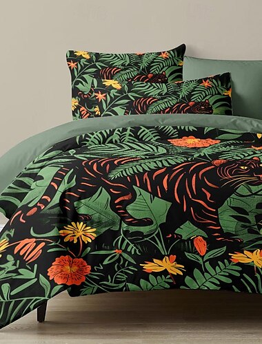  tropische plant wijnstokken dik vilt vierkant bed dekbedovertrek bedset 2-delige set 3-delige set lichtgewicht zachte korte pluche set