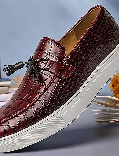 mocassini da uomo con nappine e motivo coccodrillo con design slip-on – scarpe casual in similpelle con suola bianca