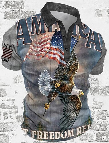  Amerikanska självständighetsdagen Herr Amerikanska flaggan Veteraner Våffelpikétröjor Golftröja Kortärmad Polotröjor Skjortor med krage Ledigt Streetwear Semesterkläder Festkläder Knappar 3D-utskrift