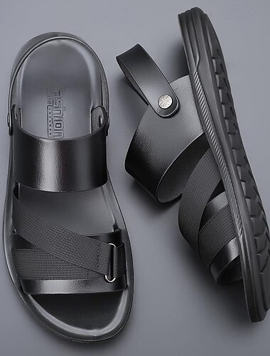  Sandales noires à enfiler pour hommes avec brides réglables et semelle souple, chaussures d'été minimalistes à bout ouvert pour la plage, la marche décontractée et le port quotidien