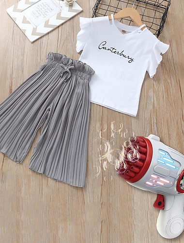  set di abbigliamento estivo per ragazze t-shirt per bambini + pantaloni a gamba larga adatti ai vestiti per neonate a maniche corte per bambini