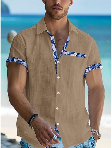  Men's Shirt Linen Shirt Summer Shirt Beach Wear Button Up Shirt Plain Vacation Curise Black White Pink Navy Blue Short Sleeve Collar Summer Spring Clothing Apparel