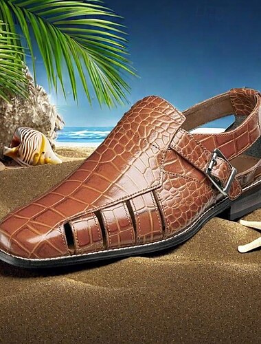  sandales en cuir pour hommes sandales à bout fermé imprimé crocodile sandales de pêcheur marche décontractée mariage britannique bureau et carrière chaussures à boucle noir jaune bleu été printemps