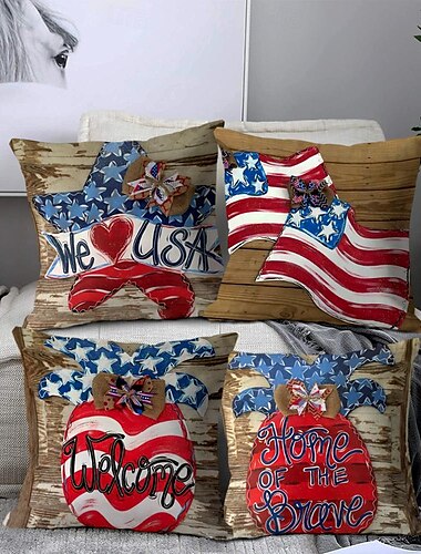  Patriotische Kissen zum Unabhängigkeitstag, dekorativer Kissenbezug, 4-teilig, weicher quadratischer Kissenbezug für Schlafzimmer, Wohnzimmer, Sofa, Couch, Stuhl, Zwerge