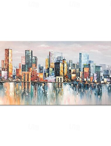  Peinture à l'huile faite à la main sur toile, décoration murale, style rétro, architecture de pont de ville, paysage pour salon, décoration de maison, peinture roulée sans cadre, non étirée