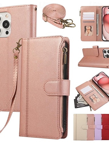  teléfono Funda Para iPhone 16 15 14 Pro Max Plus iPhone 13 12 11 Pro Max Mini Funda Trasera con Soporte Magnética Cremallera Retro TPU Cuero de PU