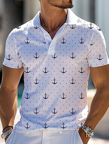  Kentucky Derby Herren Nautisch Hawaiianische Polohemden Golfshirt Kurzarm Polo-Shirts Hemden mit Kragen Strandbekleidung Urlaubskleidung Tropenkleidung Party-Outfits Knöpfe 3D-Druck Frühling & Sommer