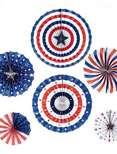  6 шт. бумажные вееры с флагом США на день независимости, праздничные принадлежности, фоновые настенные украшения, красные, белые и синие, подвесные бумажные вееры