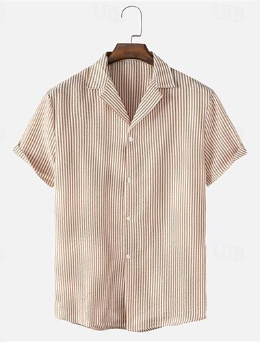  Herren Hemd Sommerhemd Freizeithemd Strandhemd Knopfhemd Gestreifte Hemden Blau Orange Kurzarm Streifen Umlegekragen Urlaub Hawaiianisch Bekleidung Polyester Mode Lässig Bequem