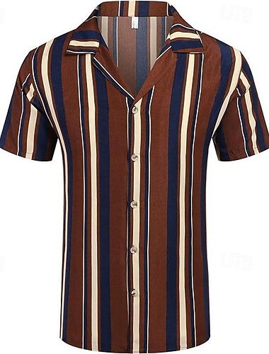 Herre Skjorte Sommerskjorte Uformell skjorte Strandskjorte Skjorte med knapper Stripete skjorter Blå Grønn Sjokolade kaffe Kortermet Stribe Camp Collar Feriereise Hawaiisk Klær Polyester Mote Fritid