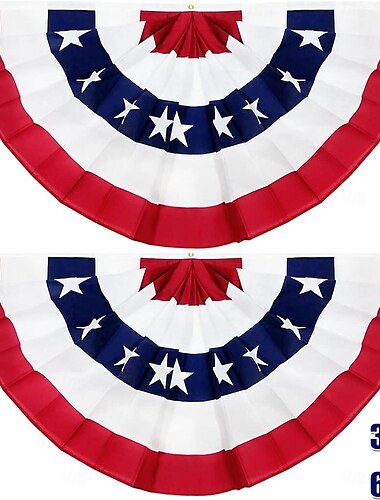  2-pack Amerikaanse patriottische geplooide waaiervlaggen 3x6 voet 4 juli onafhankelijkheidsdag grote Amerikaanse vlaggen wimpels patriottische sterren strepen geplooide waaier Amerikaanse vlag banners rood wit blauw decoraties