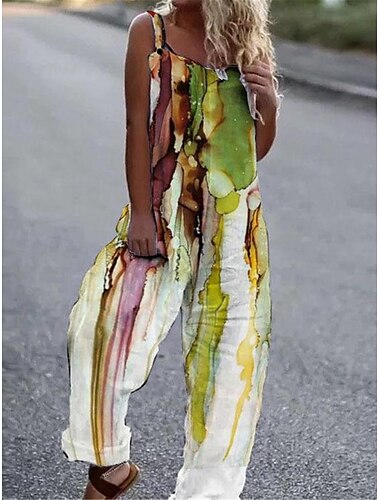  Damen Normal Latzhose Strassenmode Blumen Ärmellos Quadratischer Ausschnitt Bedruckt Strasse Täglich Regular Fit Weiß Rosa Orange Sommer
