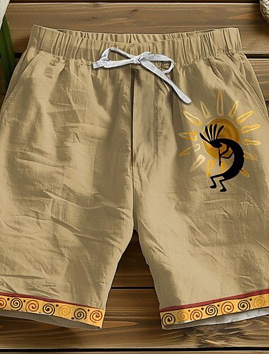  Herren Sonne Geometrisches Muster Shorts Sommershorts Freizeitshorts Mittlere Taille Vintage Mode Designer Lässig Täglich Ferien Tasche Elastischer Bund Kordelzug Designer Bekleidung