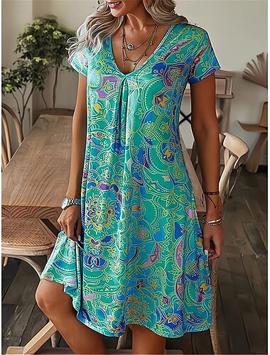  Női Mini ruha hétköznapi ruha nyári ruha Boho ruha Stílusos Alkalmi Vakáció Napi Randi Normál Virágos Rövid ujjú V-alakú Fekete Fehér Királykék Lóhere Nyár