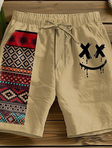  Herren Plaid Geometrische Muster Shorts Kurze Hosen Sommer-Shorts Lässige Shorts Mittlere Taillenlinie Vintage Designer Ethnischer Stil Casual Täglich Festtage Tasche Kordelzug Elastische Taille