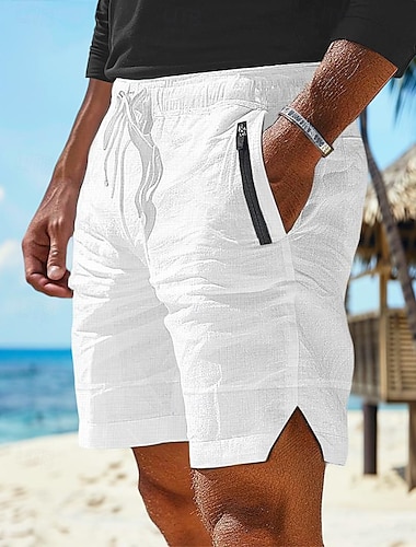  Herr Shorts Linne Shorts Sommarshorts Beach Shorts Ficka Snörning Elastisk midja Slät Komfort Andningsfunktion Kort Ledigt Dagligen Helgdag Mode Klassisk Stil Vit Armégrön