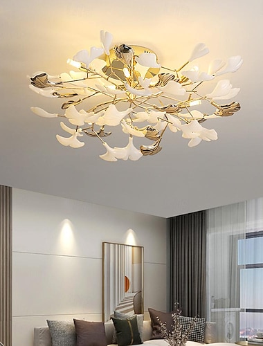  LED-Pendelleuchte 3-Farben-Licht 60/80 cm 6/8-flammig kreative Ginkgoblatt-Deckenleuchte warme romantische Blumen-Deckenleuchte G9 Metall Sputnik-Design Wohnzimmer Cafés 110-240 V