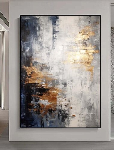  grå guld tekstureret maleri håndlavet abstrakt maleri håndmalet guld folie akrylmalerier minimalistisk kunst væg kunst maleri til stue soveværelse kunstværk