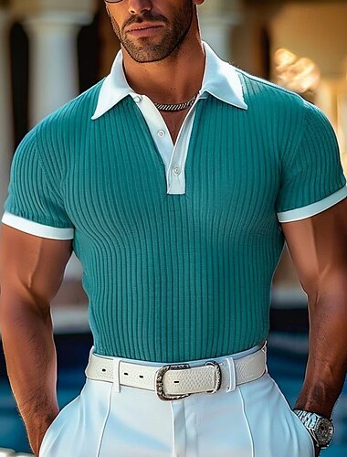  Herren Golfhemd Strickpolo Arbeit Casual Gerippter Polokragen Klassisch Kurzarm Basic Modern Farbblock Streifen Strick Gerippt Frühling Sommer Regular Fit Weiß Blau Grün Grau Golfhemd