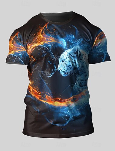  男性用 動物 虎 Tシャツ Tシャツ 3Dプリント クルーネック シャツ ファッション アスレイジャー ストリート スポーツ・アウトドア 黒1 黒3 ブラック2 夏 春 衣類 S M L XL XXL XXXL