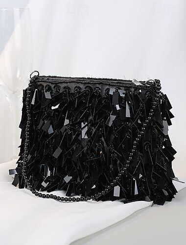  Damen Stoffbeutel Clutch Abendtasche Abendtasche Handgelenk-Tasche Polyester Party Hochzeitsfeier Strand Paillette Reißverschluss Kette Multi-Carry Feste Farbe Silber Schwarz Weiß