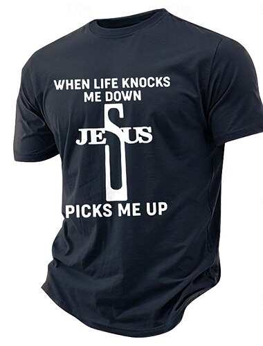  Herren Buchstabe Kreuz Jesus T Shirt T-Shirt 100% Baumwolle Kurzarm Grafik Hemd Schwarz Armeegrün Dunkelblau Bequemes T-Shirt Straße Sport im Freien Modedesigner-Kleidung