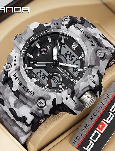  SANDA Herren Digitale Uhr Outdoor Sport Mode Casual Luminous Stoppuhr Wecker Wasserdicht TPU Uhr