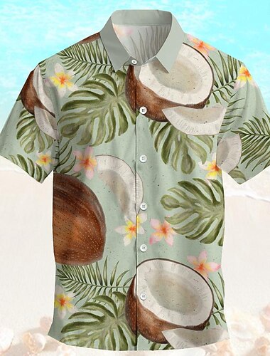  Voor heren Palmboom Kokosnoot Hawaiiaans overhemd Aloha-shirt Korte Mouw Overhemd Strijkijzer Hawaii Casual Toevlucht Buiten Vakantie Straat Leger Groen Groen S M L