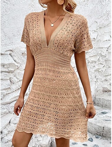  Damen Weißes Kleid Minikleid Rückenfrei Ausgeschnitten Urlaub Strand Sexy Brautkleider schlicht V Ausschnitt Kurzarm Schwarz Weiß Blau Farbe
