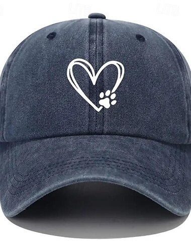  Damen Unisex Baseballkappe mit Herz-Pfoten-Aufdruck, gebogene Krempe, verstellbare Freizeitmütze für den Alltag im Freien, Tierliebhaber, Einheitsgröße