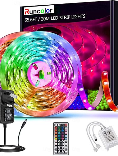  RGB-LED-Lichtstreifen-Set, 10–40 Meter (32,8–130 Fuß), flexible LED-Lichtstreifen, 5050 RGB-SMD-LEDs, IR-44-Tasten-Controller mit Installationspaket und 12-V-Adapterset
