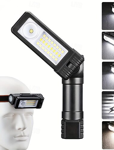  Linterna multifunción faro luz trasera recargable USB con función de adsorción magnética luz de reparación de iluminación multimodo para acampar, viajar y uso en interiores y exteriores