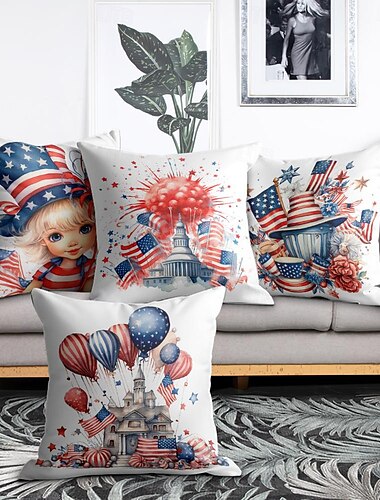  Almohadas patrióticas Día de la Independencia de América, funda de almohada decorativa, 4 piezas, funda de cojín cuadrado suave, funda de almohada para dormitorio, sala de estar, sofá, silla