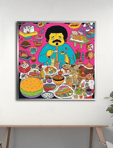  Hombre comiendo comida pintura al óleo graffiti arte lienzo pintura hecha a mano ideas de decoración moderna pintura al óleo para el hogar y la oficina con diferentes cuadros de marco