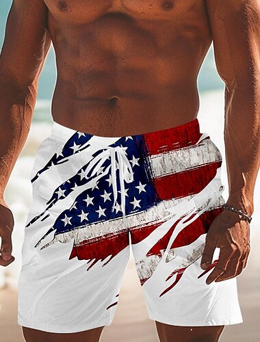  Hombre Bandera Bandera estadounidense Boxers de Natación Pantalones de Natación Pantalones de Surf Media cintura Moda Ropa de calle Design Casual Diario Festivos Bolsillo Correa Cintura elástica
