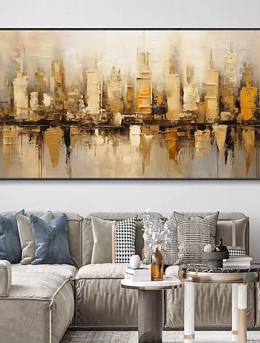  handgemaakte olieverf canvas kunst aan de muur decoratie moderne abstracte stedelijke architectuur voor woonkamer home decor gerold frameloos ongerekt schilderij