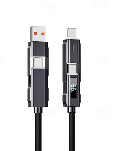  Cabo de dados com display digital typec 4 em 1 silicone pd cabo de carregamento rápido arrasto 4 usb cabo de carregamento de telefone android