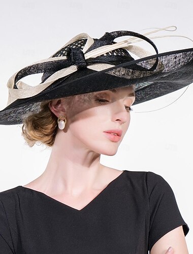  klobouky sinamay buřinka / cloche klobouk sluneční klobouk cylindr svatební čajový dýchánek elegantní svatba s péřovou mašličkou pokrývka hlavy pokrývka hlavy
