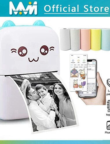  Mini imprimante thermique portable de poche portable, impression intelligente sans encre d'autocollants, étiquette photo, sans fil, bluetooth