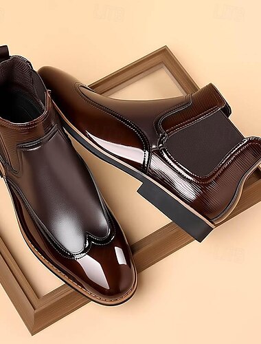  bottines chelsea en similicuir verni pour hommes – modèle brogue classique à bout golf pour les occasions formelles et décontractées