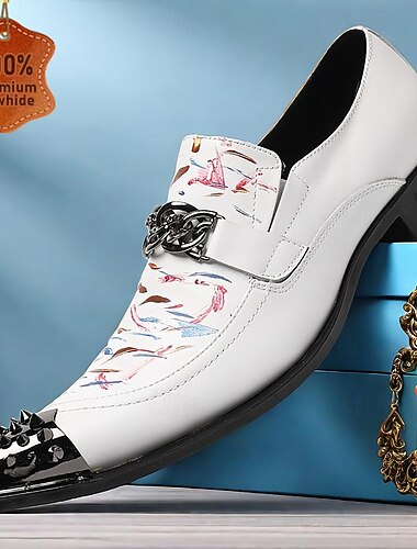  mocassini da uomo in pelle di vacchetta premium stile punk - scarpe slip-on con stampa artistica con fibbia decorativa e puntale in metallo a spillo