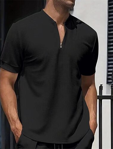  Bărbați Tricou polo Waffle Polo cu fermoar sfert Zilnic Concediu Quarter Zip Manșon scurt Modă De Bază Simplu Primavara vara Fit regulat Negru Alb Albastru regal Gri Deschis Caisă Tricou polo Waffle