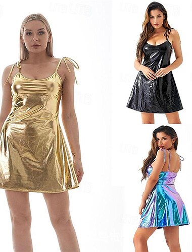  Metallisch 1980er Glänzendes Latex-Patent Minikleid Disco Damen Karnevalskostüm Halloween Karneval Maskerade Party / Abend Pride Parade Pride-Monat Erwachsene Kleid