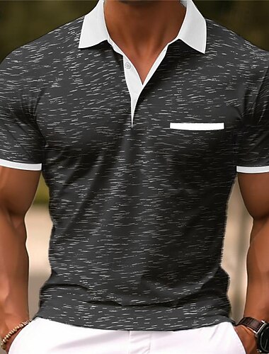  Herren Sport-Polo Golfhemd Sport Kargen Kurzarm Modisch Basic Farbblock Patchwork Sommer Regular Fit Schwarz Rote Marinenblau Hellgrau Sport-Polo