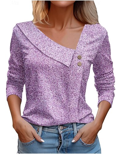  dameskjorte bluse dressy topper uformelle knapper print lange ermer vanlige topper v-hals daglig rosa rød lilla rosa rosa vår &amp; sommer