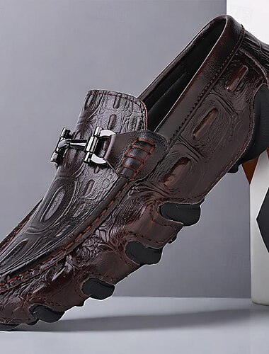  läderloafers med krokodilmönster för män - lyxiga slip-on klänningskor med metallspänne för högtidlig och vardaglig klädsel