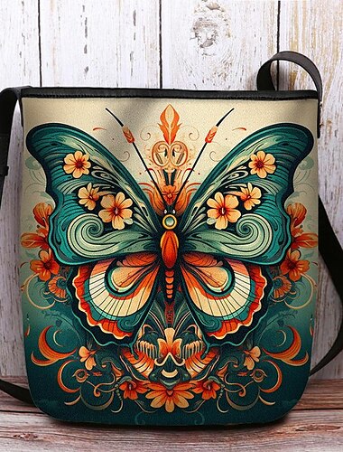  Damen Umhängetasche Bucket-Taschen Oxford Stoff Nylon Einkauf Täglich Festtage Bedruckt Hohe Kapazität Wasserdicht Leichtgewichtig Schmetterling Blume Weiß Schwarz grün