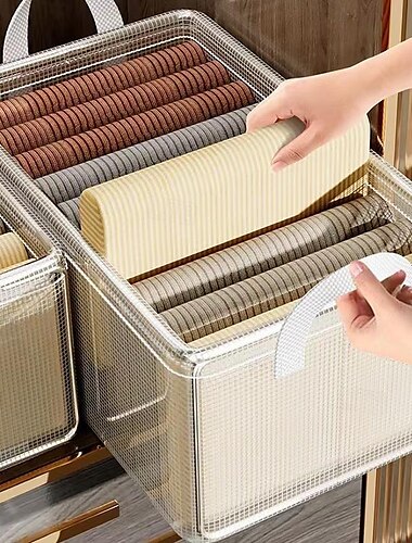  Caixa de armazenamento de roupas dobrável transparente, organizador de guarda-roupa doméstico, estrutura de cesta de acabamento em camadas