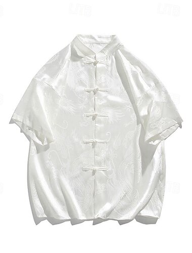  Hombre Camisa Camisa de cuello chino Camisa de cuello mandarín Camisa de verano Camisa casual Abotonar la camisa Negro Blanco Manga Corta Plano Collar mandarín Vacaciones Festivos Ropa Poliéster Moda