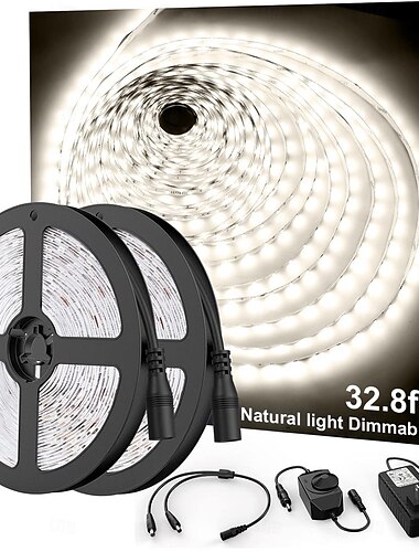  LED-Lichtstreifen-Set, 10 m, dimmbar, warmes Licht, weißes Licht, eisblau, gelbes Licht, rotes Licht, superhelles LED-Bandlicht, 120 LED/m, SMD 2835, geeignet für Frisiertisch, Zuhause, Küchenschrank,